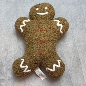 Pottery Barn Gingerbread Man Throw Pillow 16.5x12 Brown Stuffed Plush Christmas